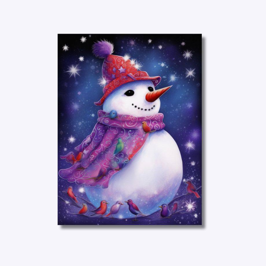 Glitterende Sneeuwpop 40x60cm - Diamantschilderij 