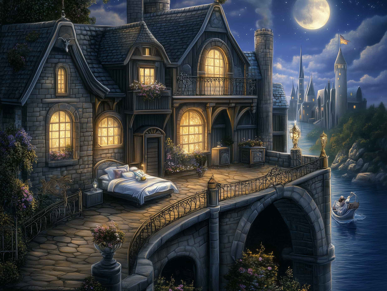 Moonlit Manor 60x80cm - Diamantschilderij 